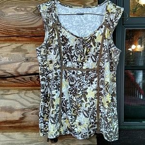 Brown, tan, yellow tank top with cute detailing.